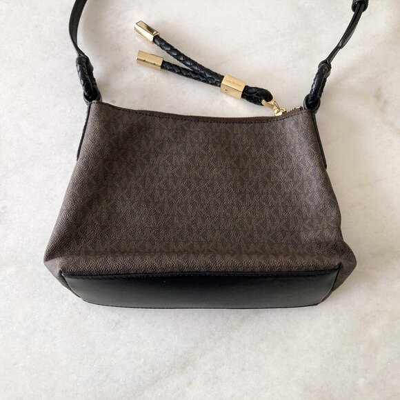 NWOT! New Michael Kors Lexington logo crossbody bag / purse, black brown gold - Picture 5 of 16